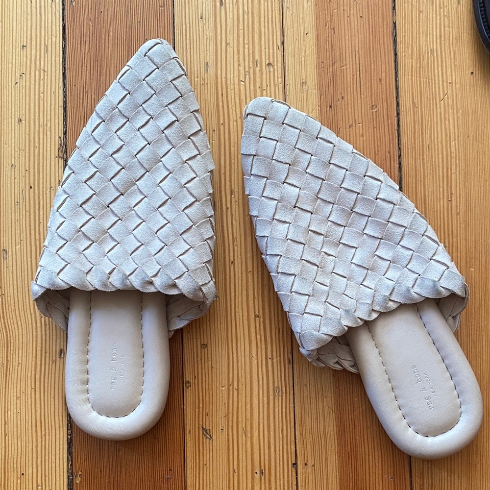 rag & bone Woven Pointed-Toe Mules in Light Beige